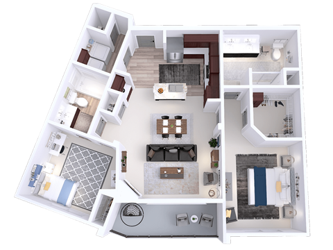 Floor plan for 2 beds, 2 baths, 1221 sqft